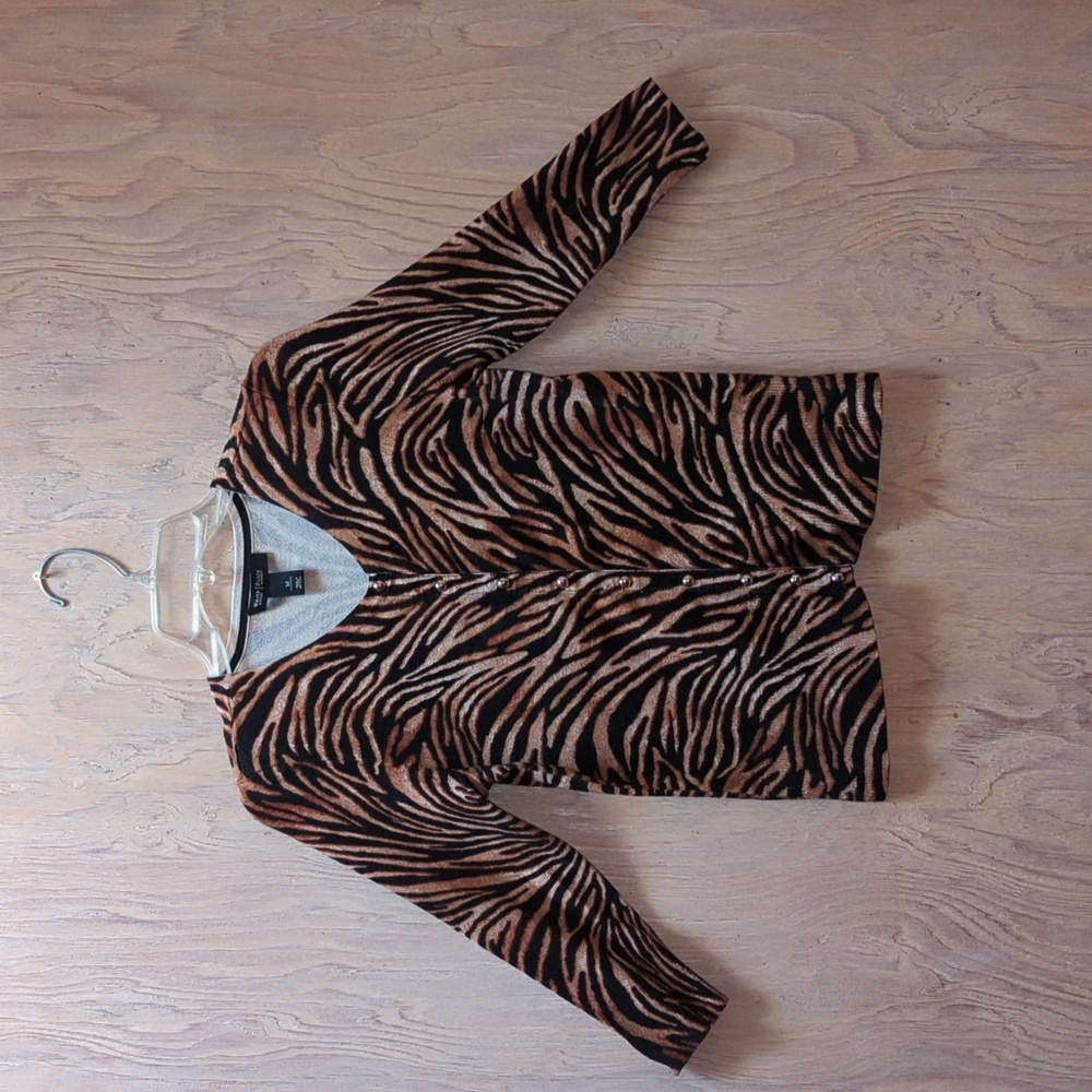 WHBM brown zebra print cardigan with 3/4 sleeve - Picture 1 of 7